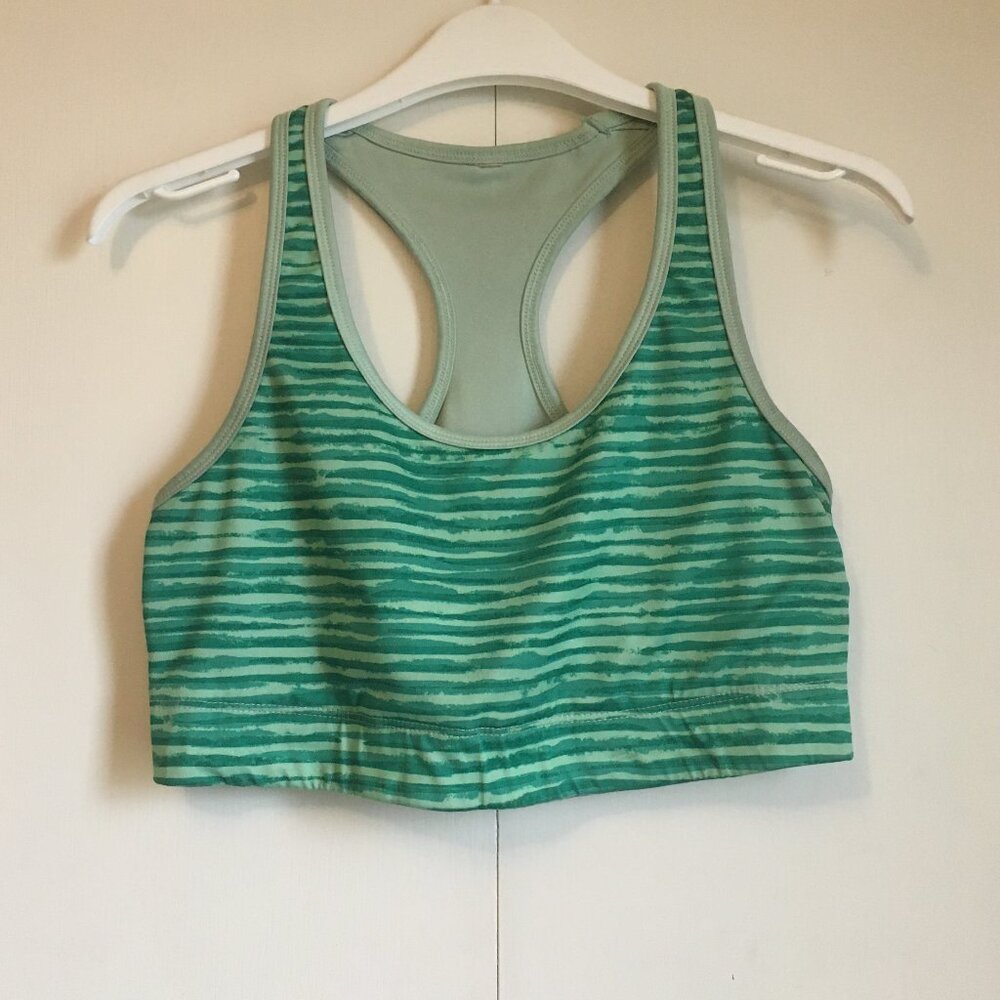 Green Horizontal Stripe Racerback Sports Bra